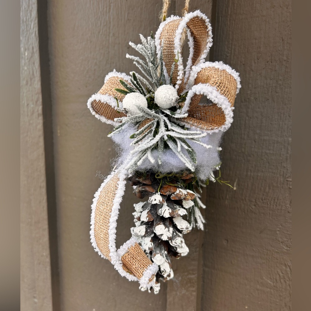 Rustic Pinecone Holiday Ornament with Burlap Bow